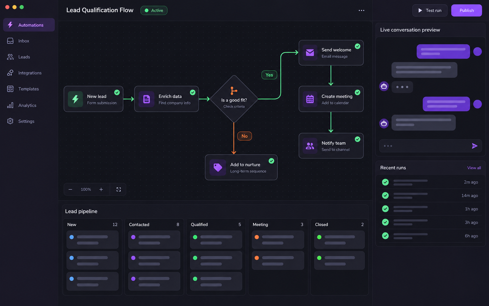Constructor visual de un flujo de automatización con inteligencia artificial
